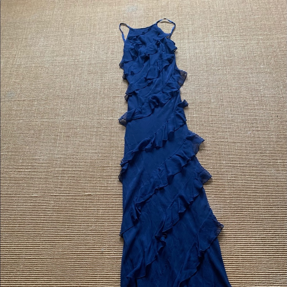 Maria Bianca Nero mermaid gown. Asymmetric ruffles in front. Size Small.